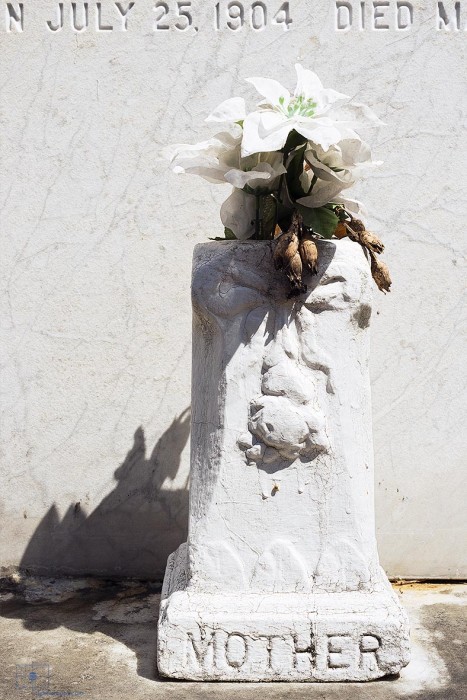Cloth Lilies and Inscription of Mother, Lafayette Cemetery No. 1, New Orleans