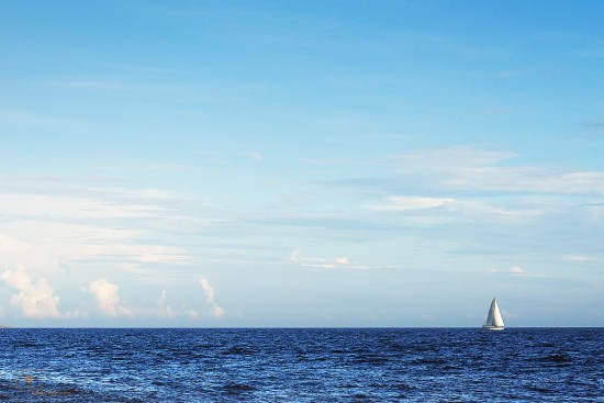 White Sailboat and Clouds at Sunset, Caswell Beach, Oak Island, North Carolina