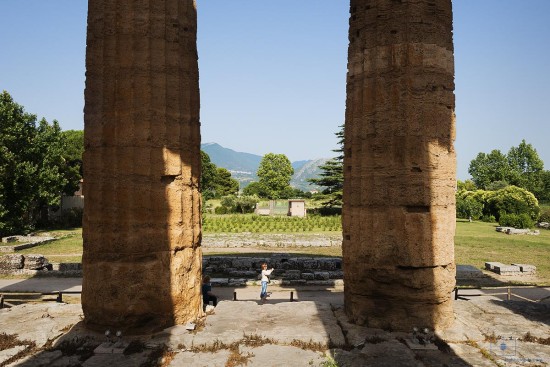 Woman Taking Photograph by the Temple of Hera, Paestum, Italy