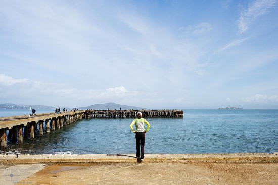 Jogger, Torpedo Wharf, and Alcatraz at the Presidio, San Francisco