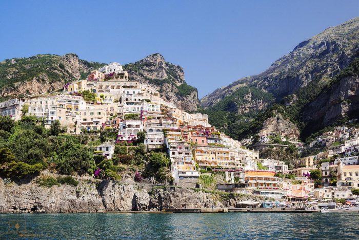 Positano from the Gulf of Salerno, Positano, Italy