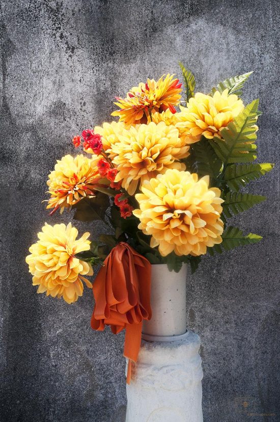 Yellow Chrysanthemums and Orange Ribbon, Lafayette Cemetery No 1, New Orleans, Louisiana