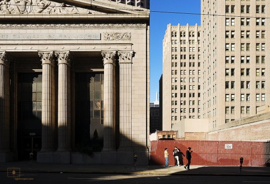 Men Smoking on Sidewalk and Chamber of Commerce Building, San Francisco