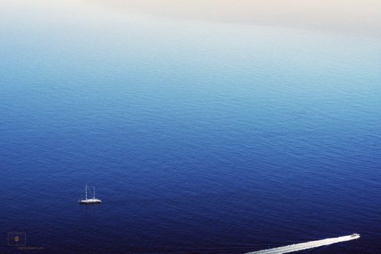 Schooner and Speedboat on the Gulf of Salerno from Le Tese, Positano, Italy