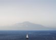 Sailboat and Mount Vesuvius, Bay of Naples, Sorrento, Italy