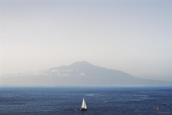 Sailboat and Mount Vesuvius, Bay of Naples, Sorrento, Italy