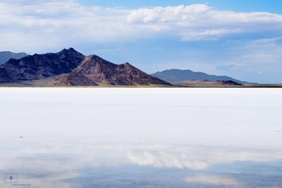 Reflection in Brine Pool in the Bonneville Salt Flats with a View of Tetzlaff Peak, Wendover, Utah